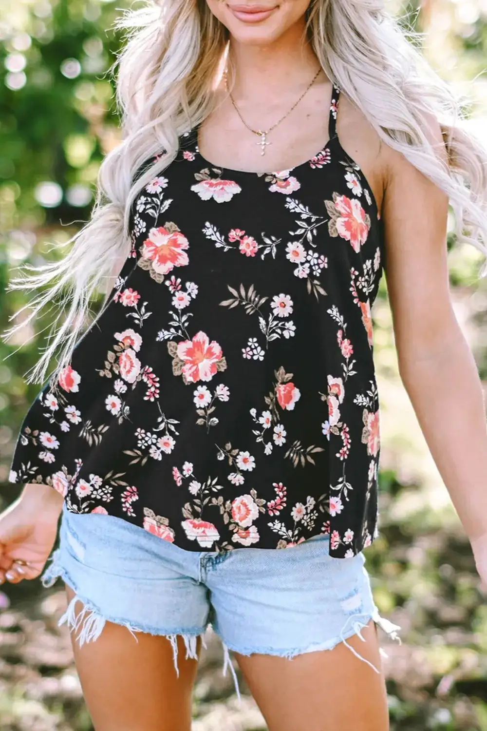 Floral Cutout Tank Top