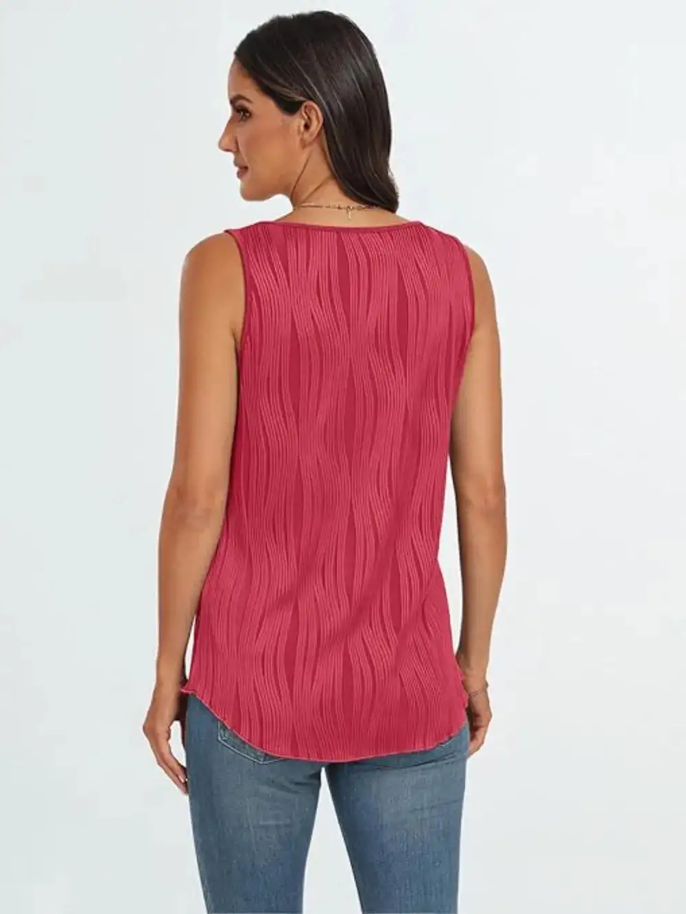 Round Neck Wide Strap Tank With Sheer Detail