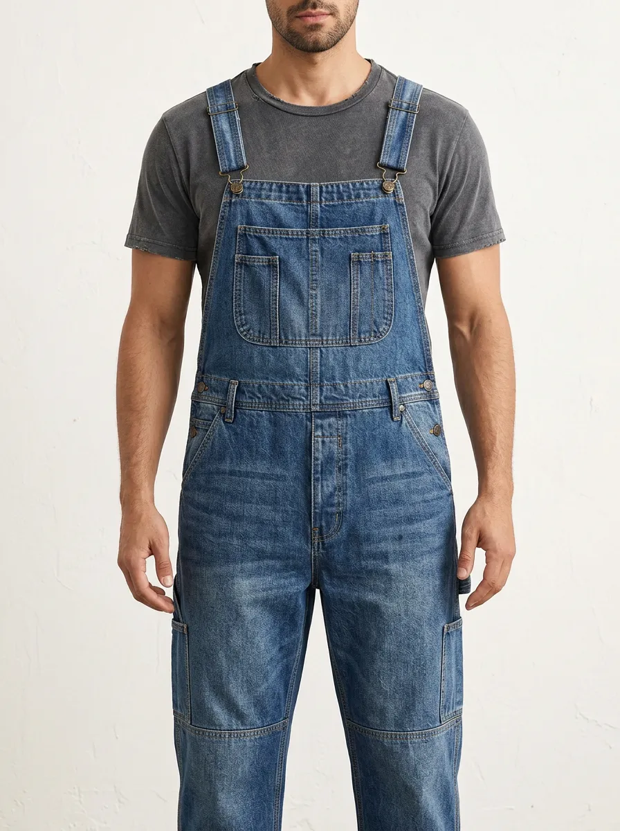 Men's Casual Vintage Washed Denim Bib Overalls