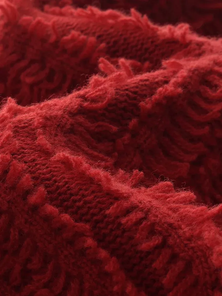 Wool Chili Red Women Cardigan