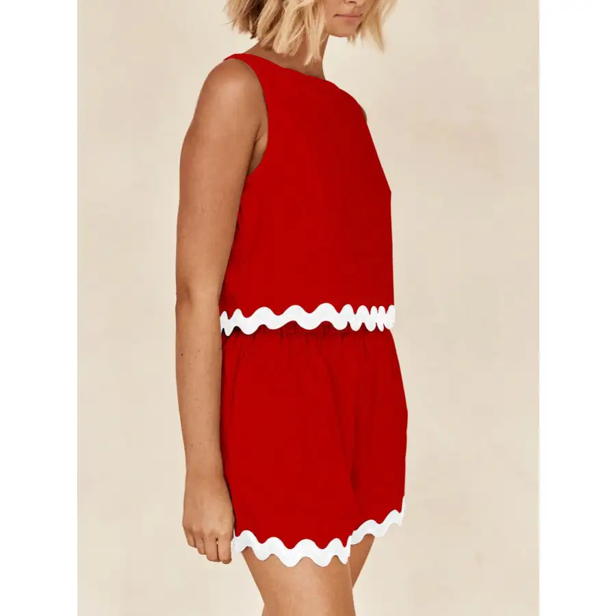 Contrast Trim Round Neck Tank and Shorts Set