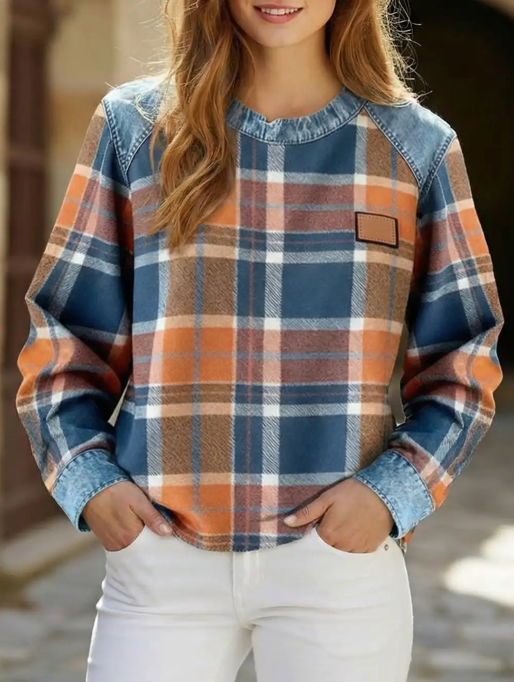 Retro Plaid Crew Sweatshirt