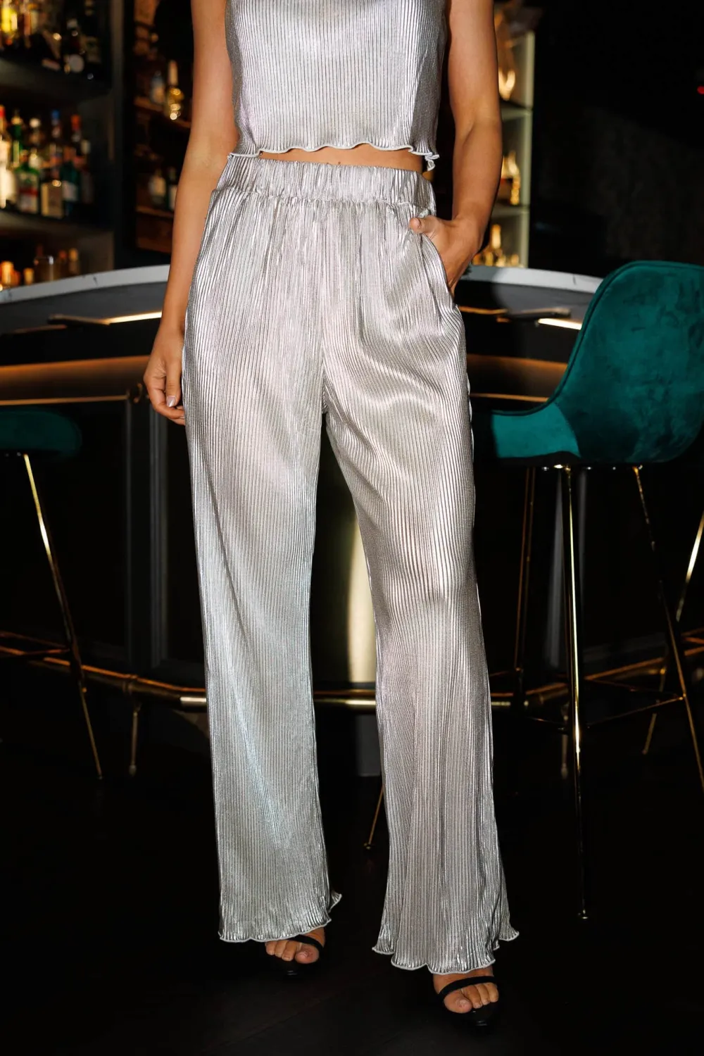 Straight-Leg Pleated Plissé Pants
