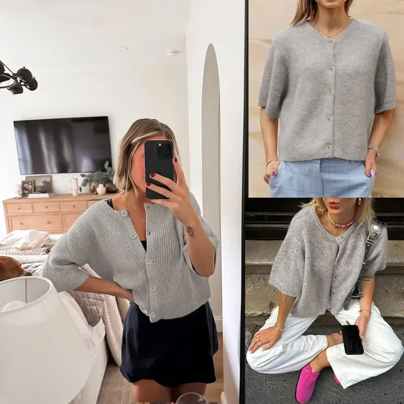 Women's Lightweight Cardigan Short Sleeve Button-Down Summer Cardigan Sweater