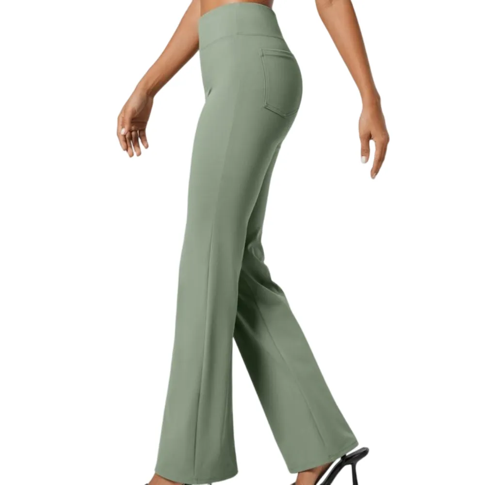 Flex High Waisted Back Side Pocket Slight Flare Work Pants