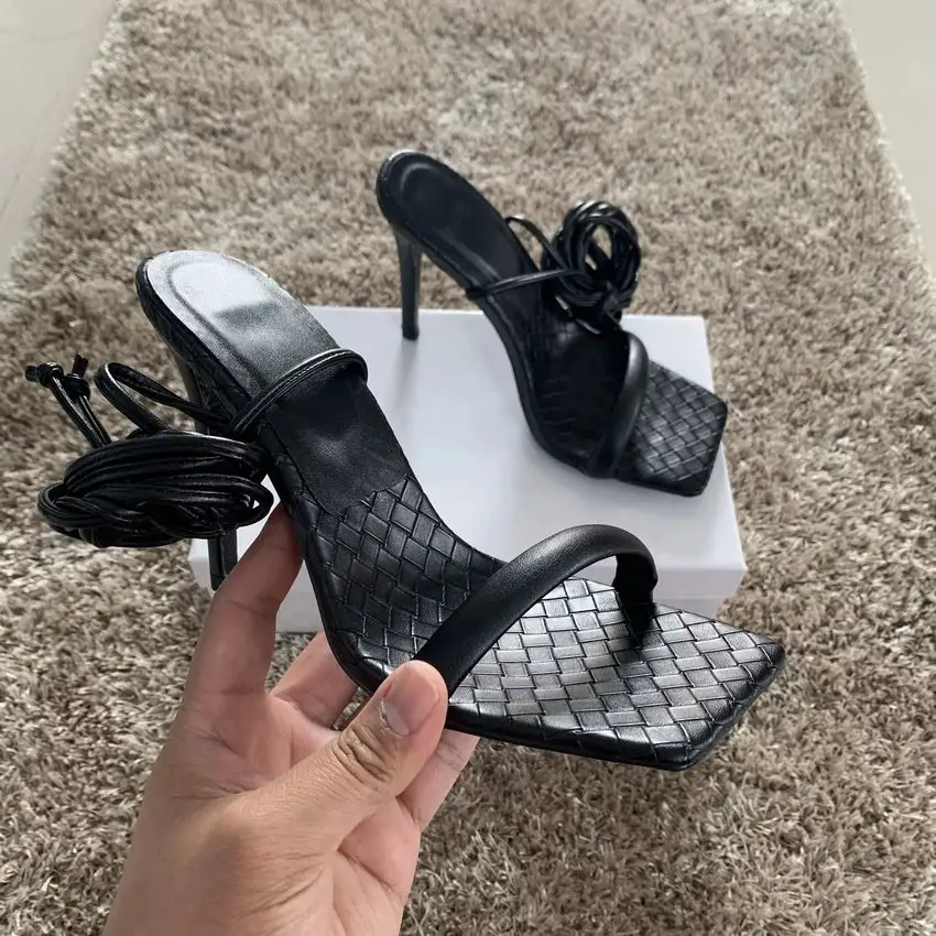 Lace-Up Ankle-Strap Square-Toe Pumps