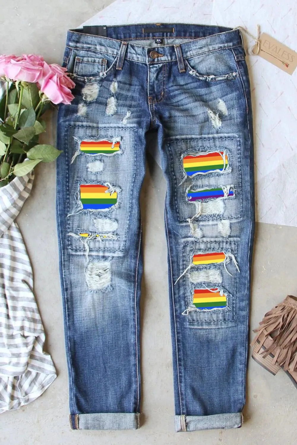 RAINBOW RIPPED JEANS