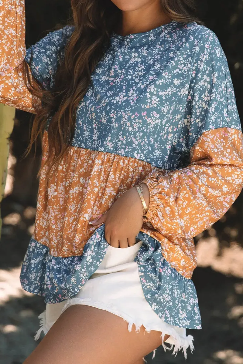 Floral Ruffled Hem Detail Blouse