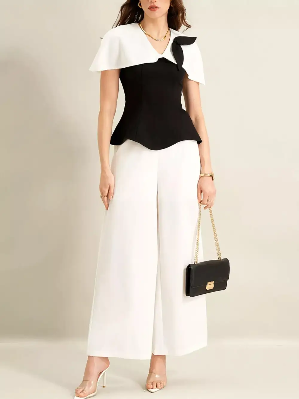 Peplum Top with Wide Leg Pants Set