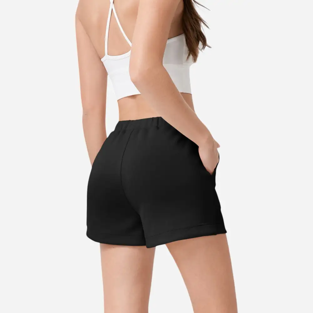 High-Waist Elastic-Waist Side-Pocket Casual Shorts