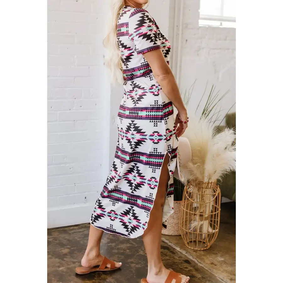 Aztec Print V-neck Midi Dress