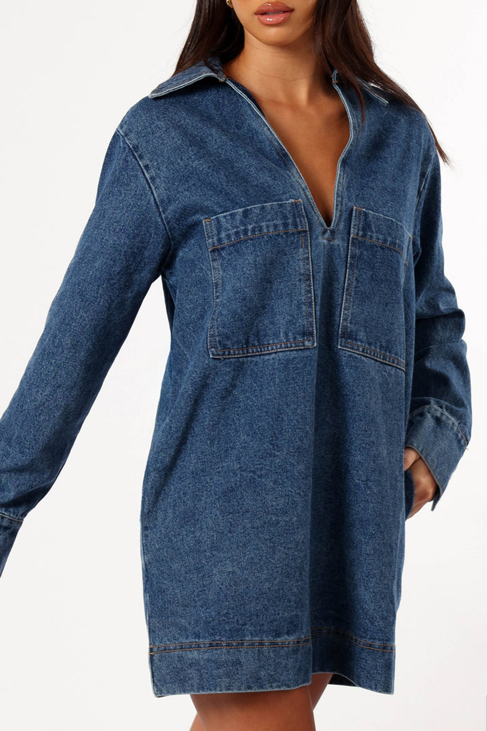 DENIM STYLE LONG SLEEVE DRESS