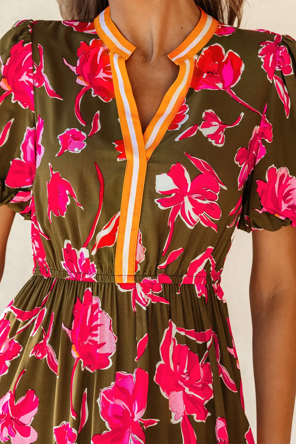 Floral Striped Split Neck Maxi Dress