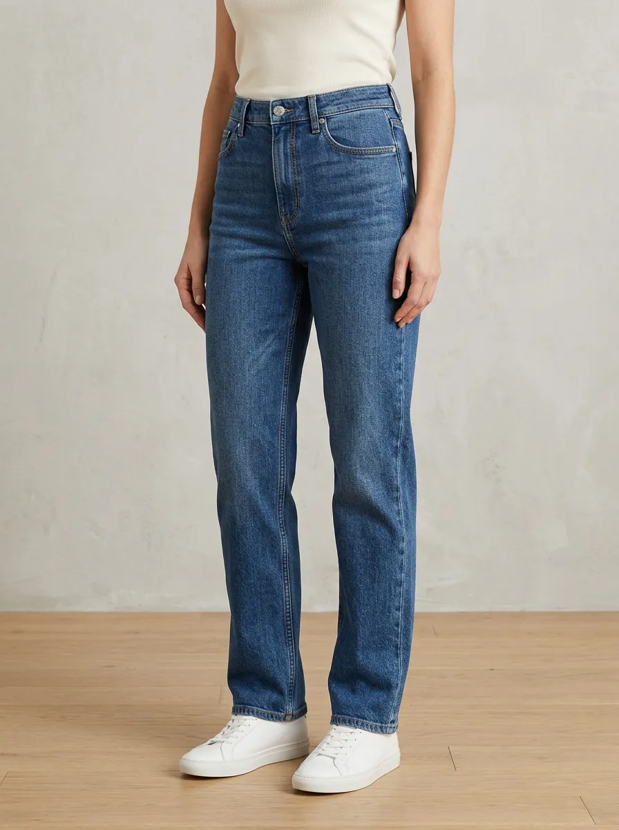 Comfort-Focused High-Rise Straight-Leg Denim Jeans