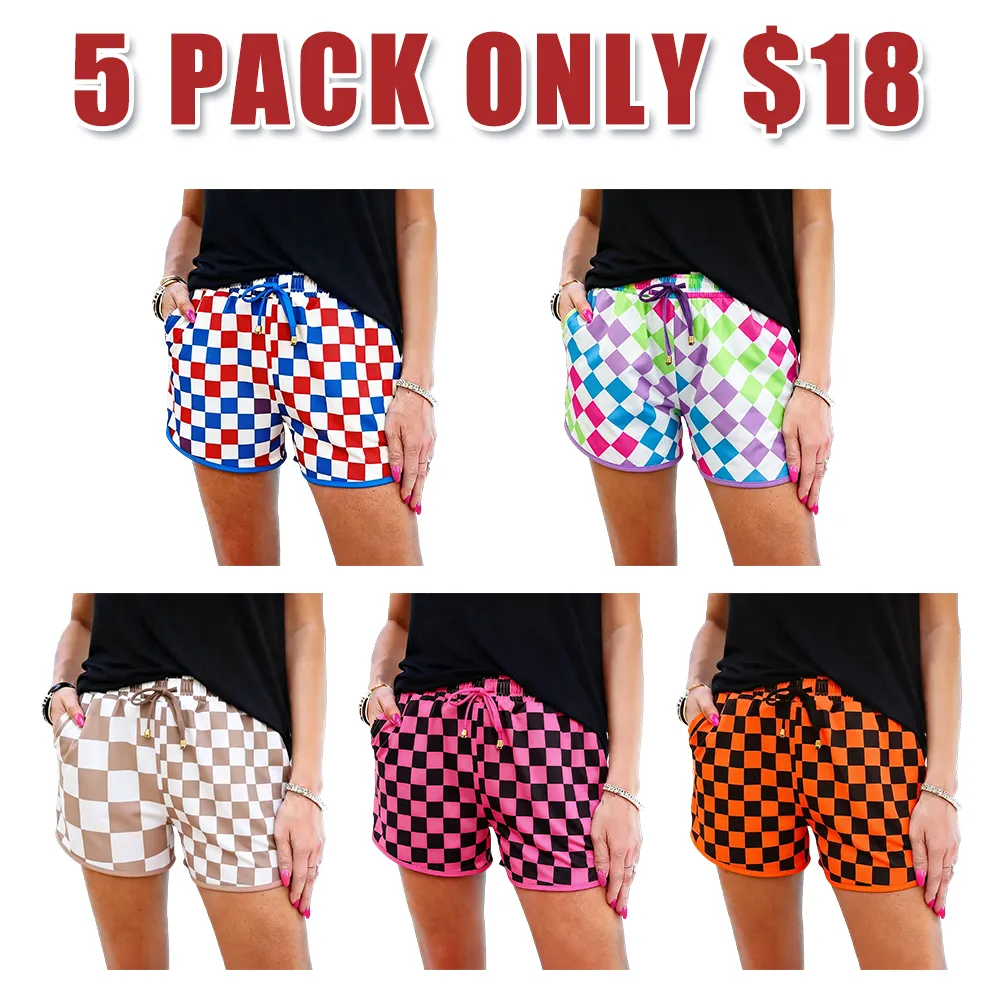 Women's Plaid Drawstring Elastic Waist Casual Shorts