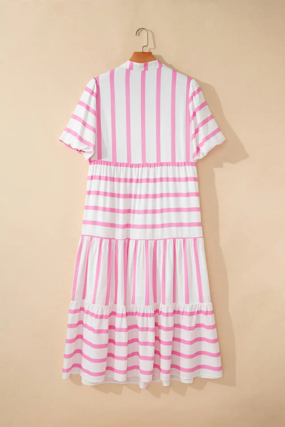 Clean Line Striped V Neck Tiered Maxi Dress