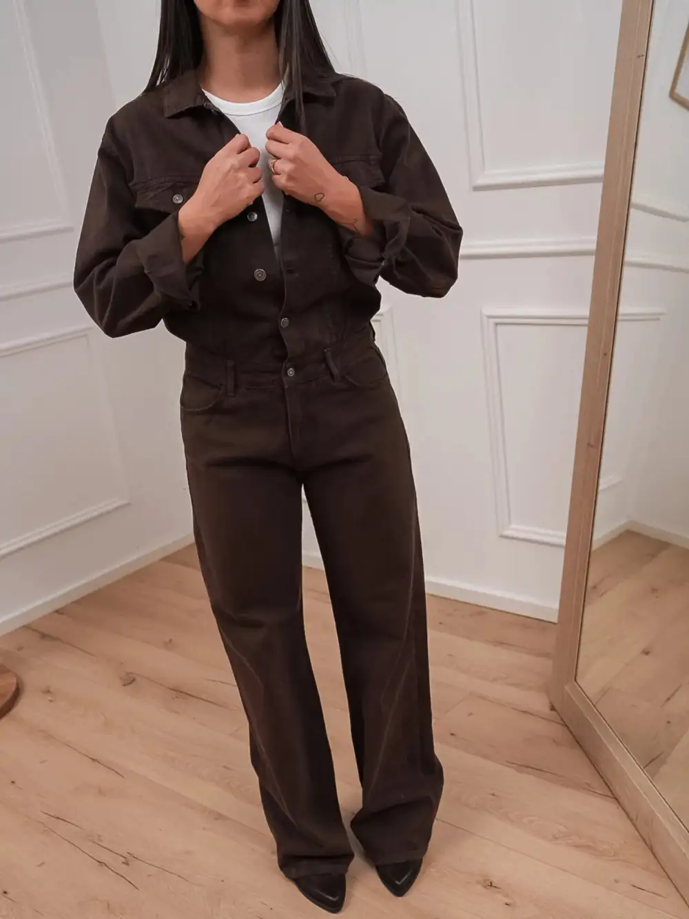 Button Front Pocket Cotton Jumpsuit