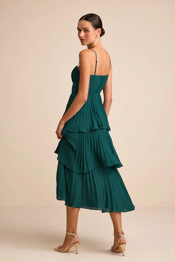 Cascading Crush Light Blue Tiered Bustier Midi Dress