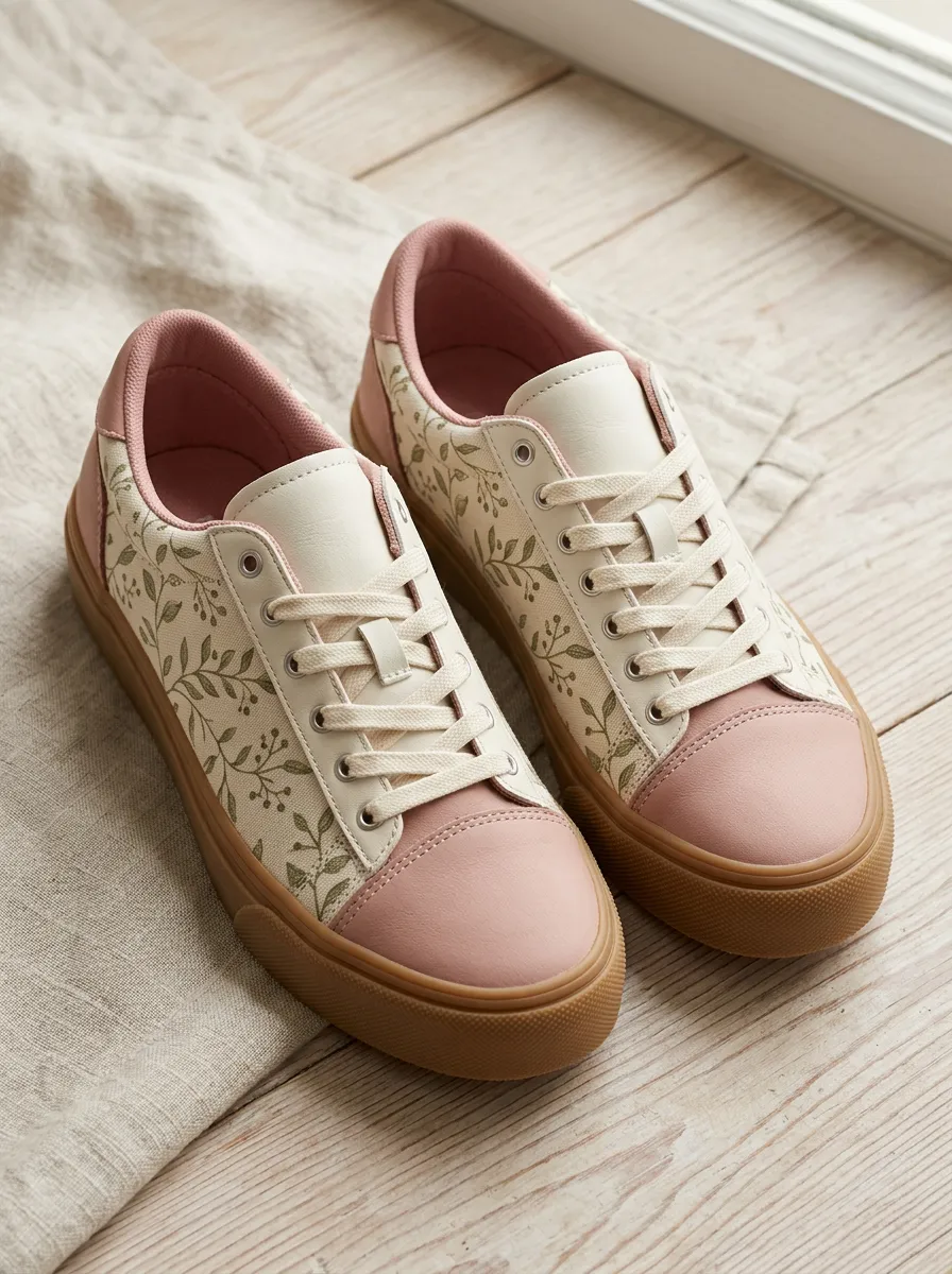 Women's Botanical Floral Vine Printed Canvas Sneakers