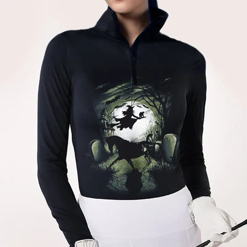 Women's Riding Style Halloween Horse Print Long Sleeve Casual Shirt