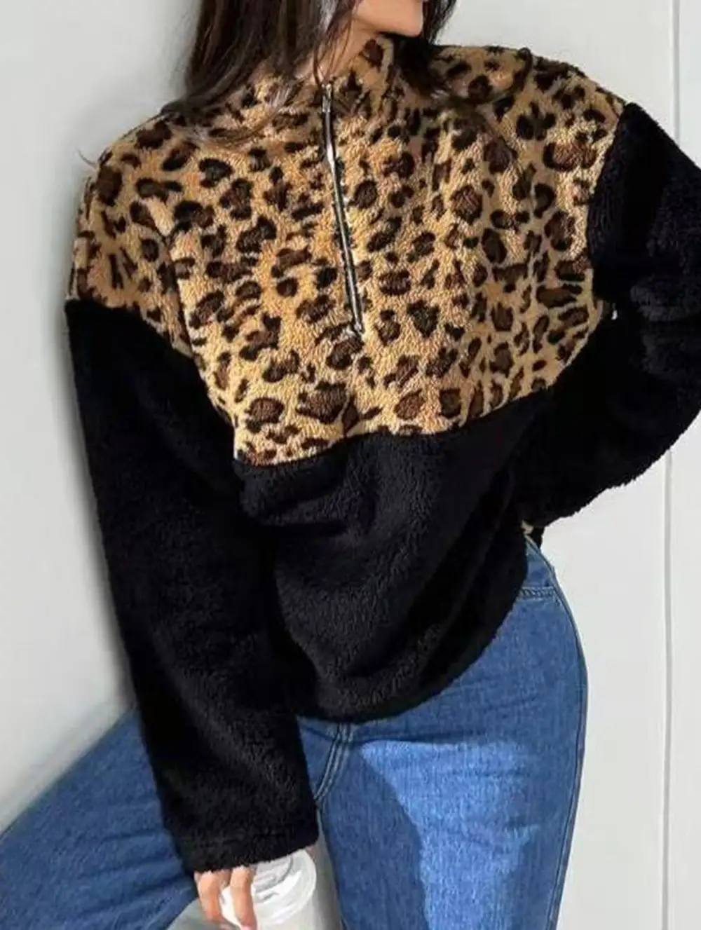 Patchwork Half Zip Pullover Sweatshirt