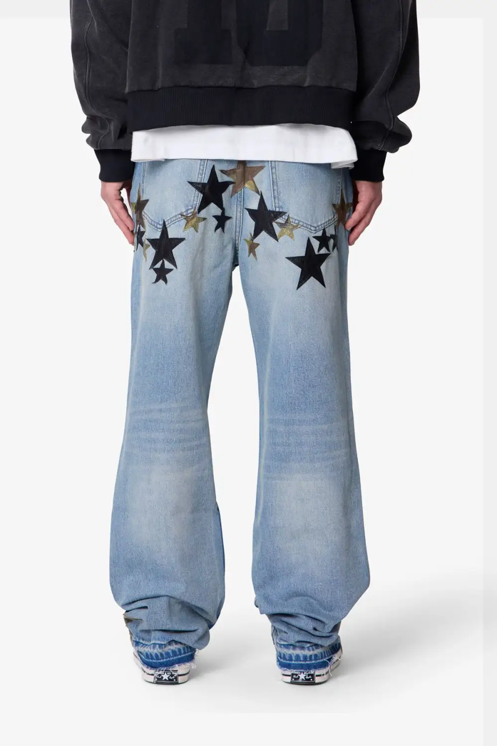 Baggy Patterned Star Patch Jeans