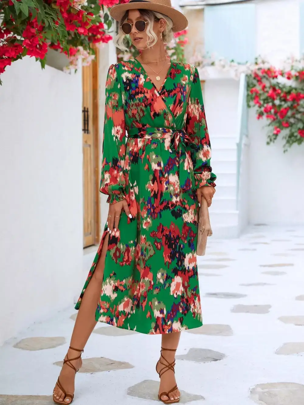 Lightweight Feel Printed Long Sleeve Midi Dress