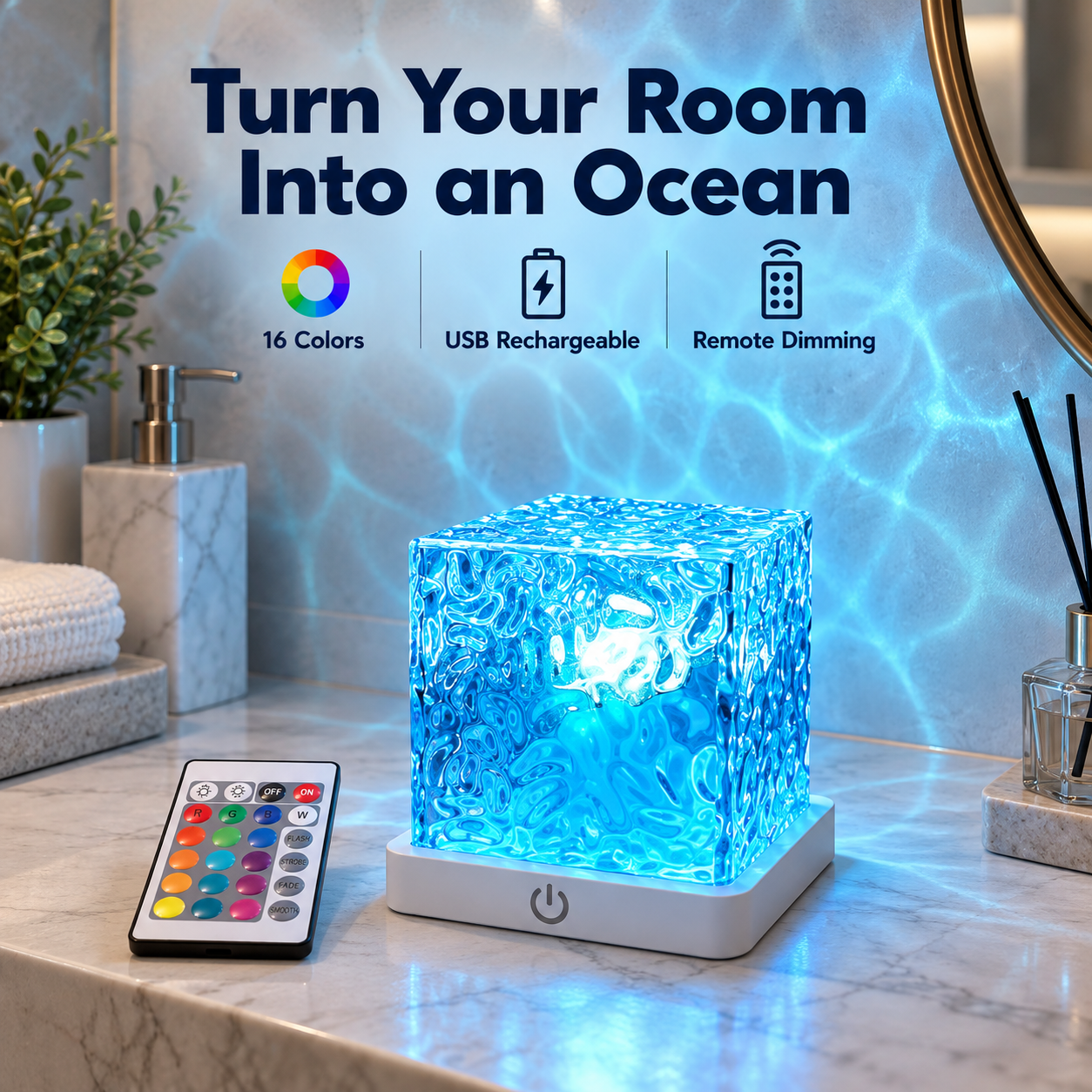 Rechargeable ocean-wave cube light with remote and 16-color benefits