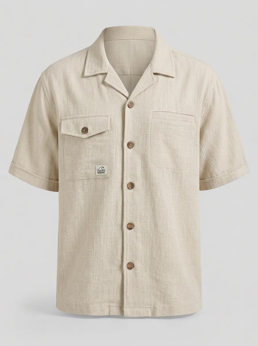 Men's Beach Vacation Exotic Resort Wave Printed Linen Shirt