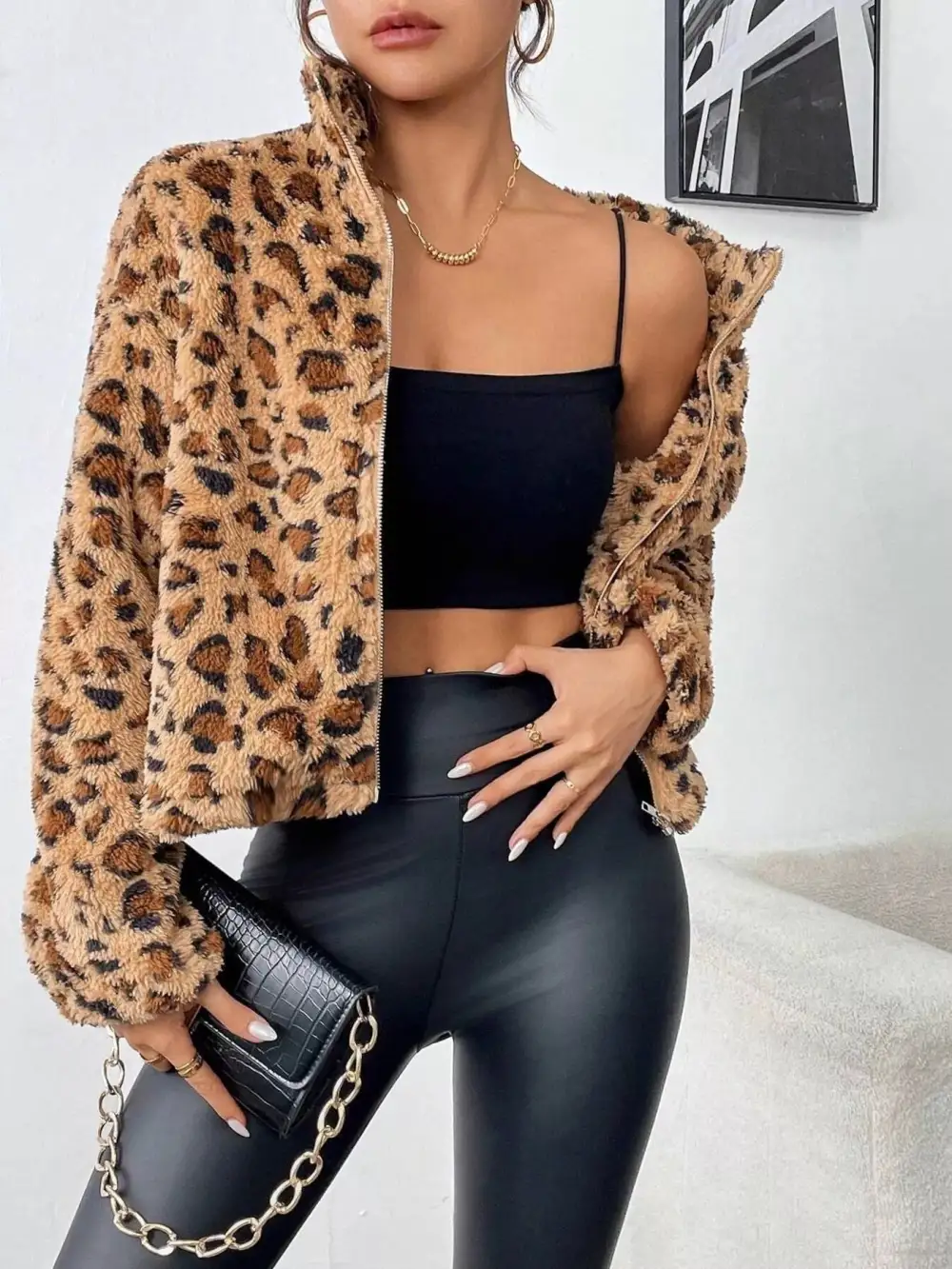 Leopard Fuzzy Zip-up Jacket