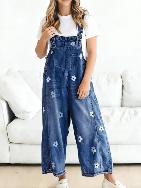 Women's Floral Printed Bib Overall Jumpsuit