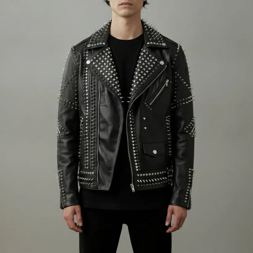 Modern Leather Biker Studded Embroidered Jacket