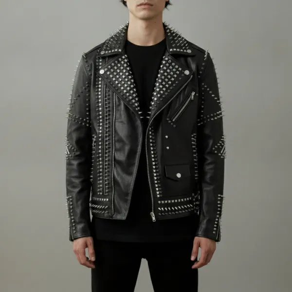 Modern Leather Biker Studded Embroidered Jacket