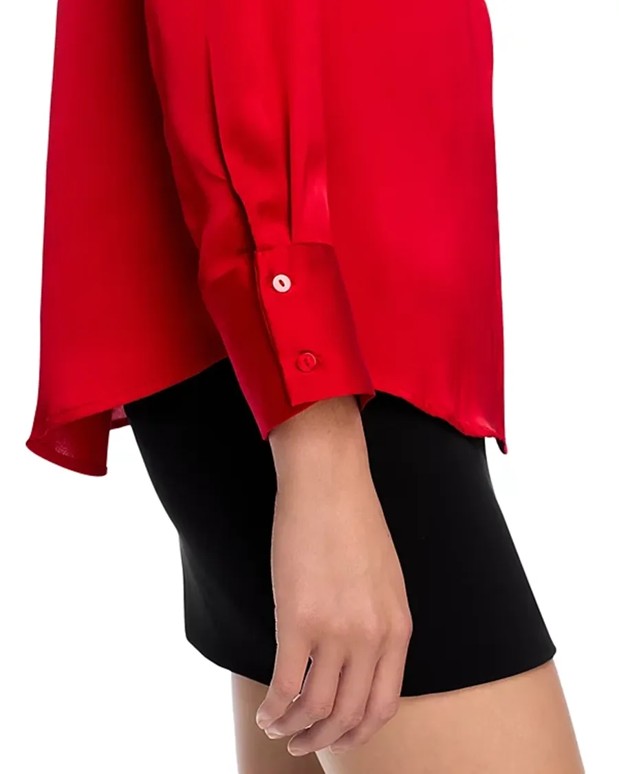 Lapel Satin Button Front Blouse