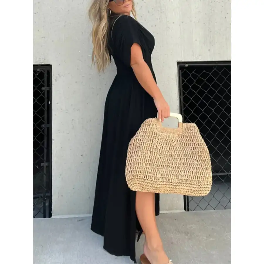 Full Size Deep V Neck Maxi Dress with Side Slit Plus Size