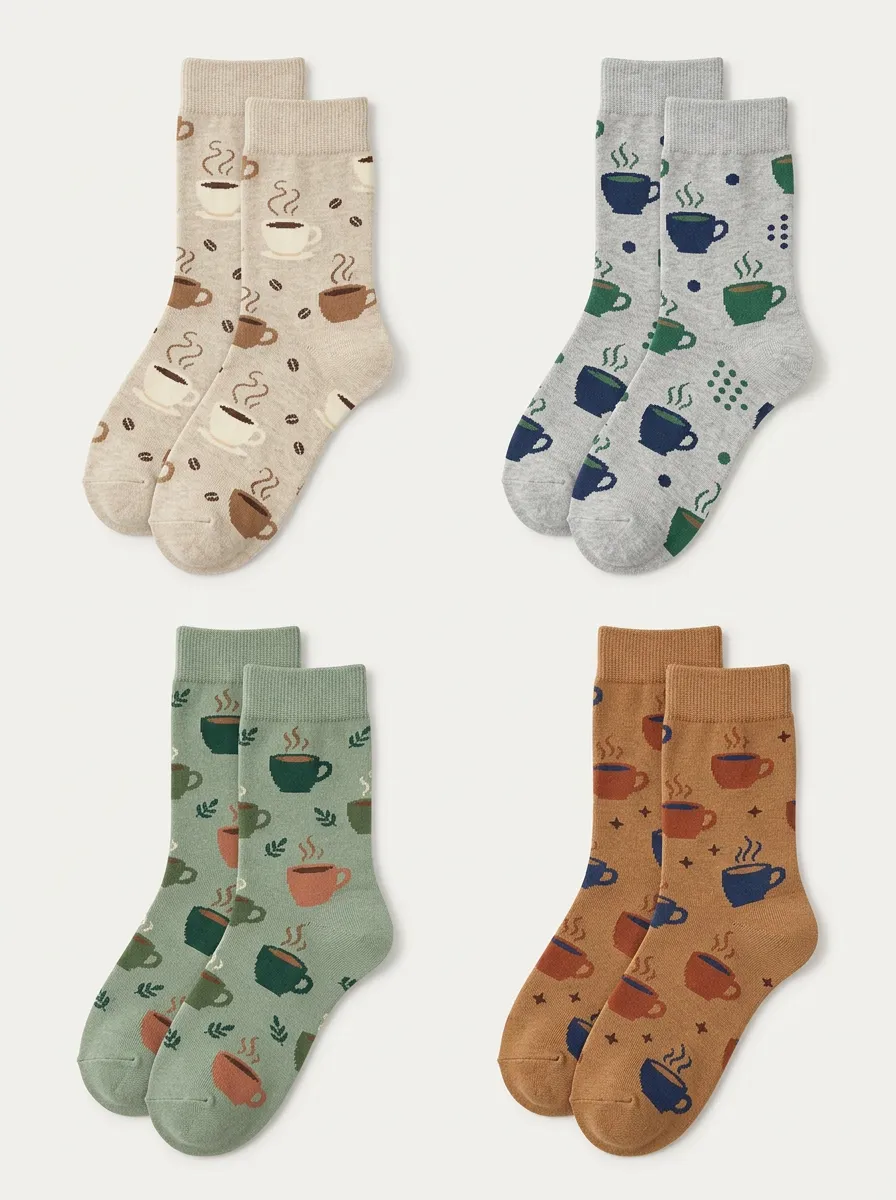 Women's Four-Pair Coffee Cup & Bean Crew Sock Set