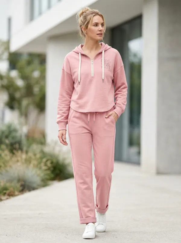 Women's Sage Green Geometric Pattern Printed Hoodie Jogger Set