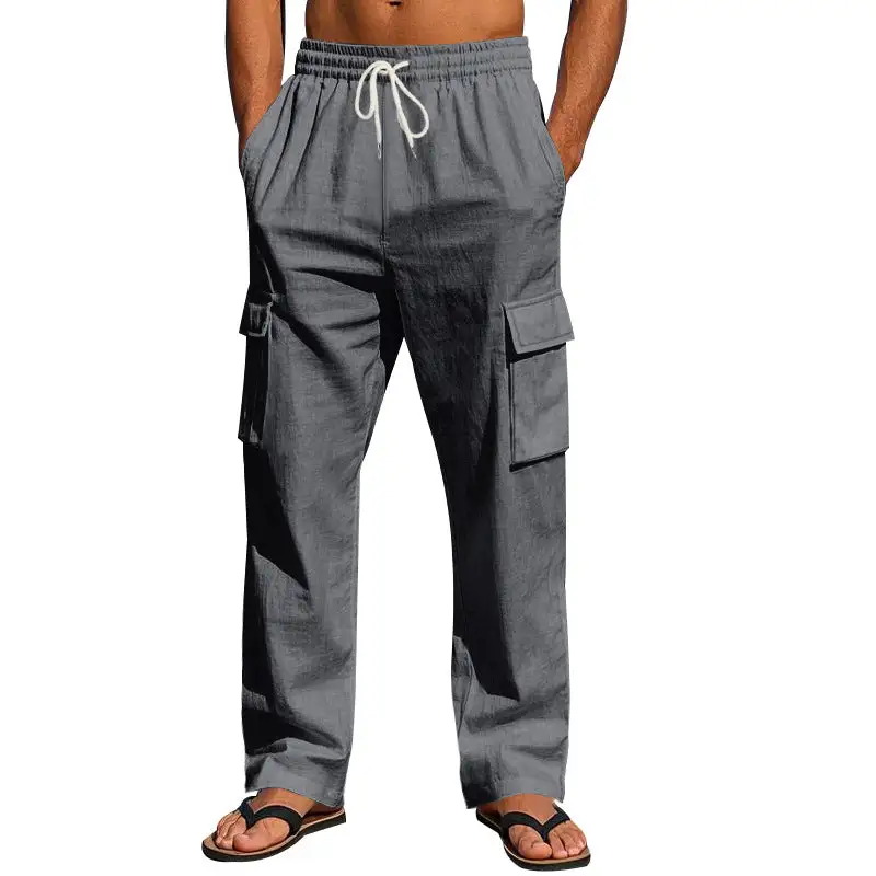 Men's Light Cargo Pants Pockets Straight Leg