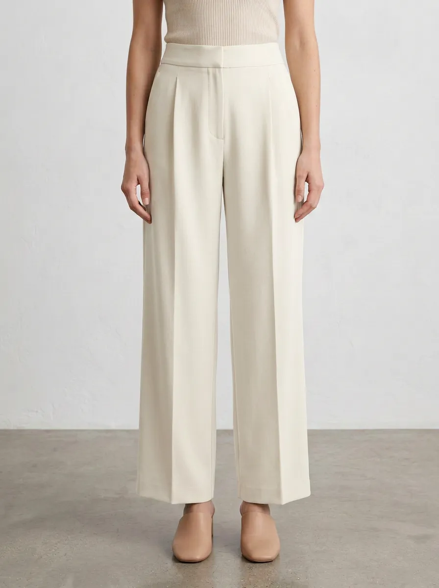 Tailored Form Pleated Wide-Leg Trousers