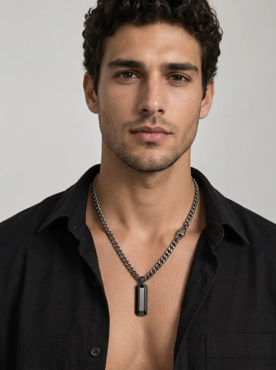 Men's Minimalist Geometric Pendant Metal Chain Necklace