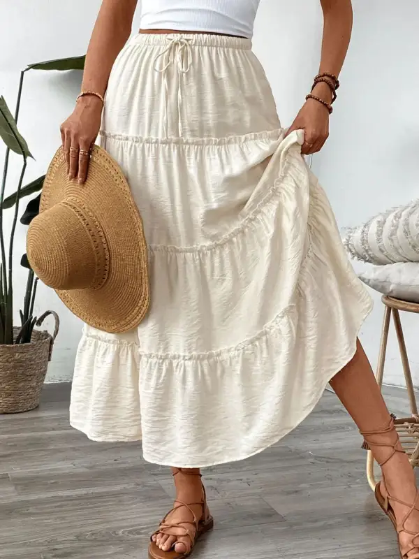Natural Drawstring Frill Skirt