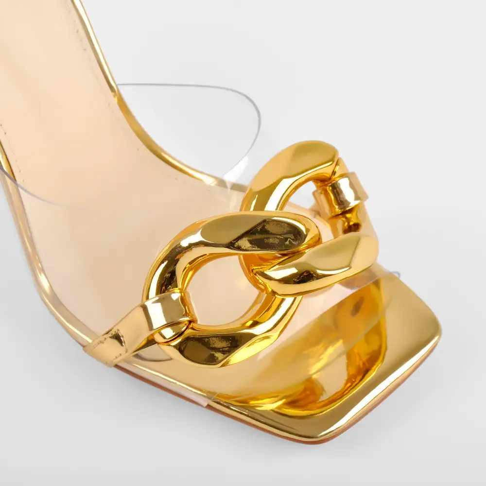 Square Toe Slide Metal Chain Sandals