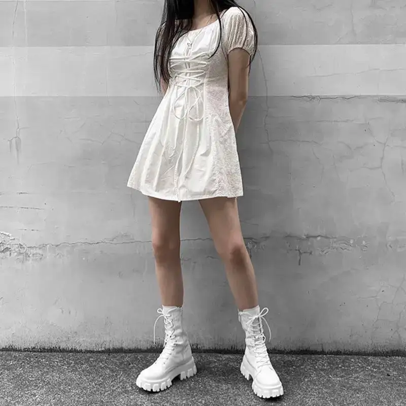Lace-Up Square-Heel Platform Knee-High Boots