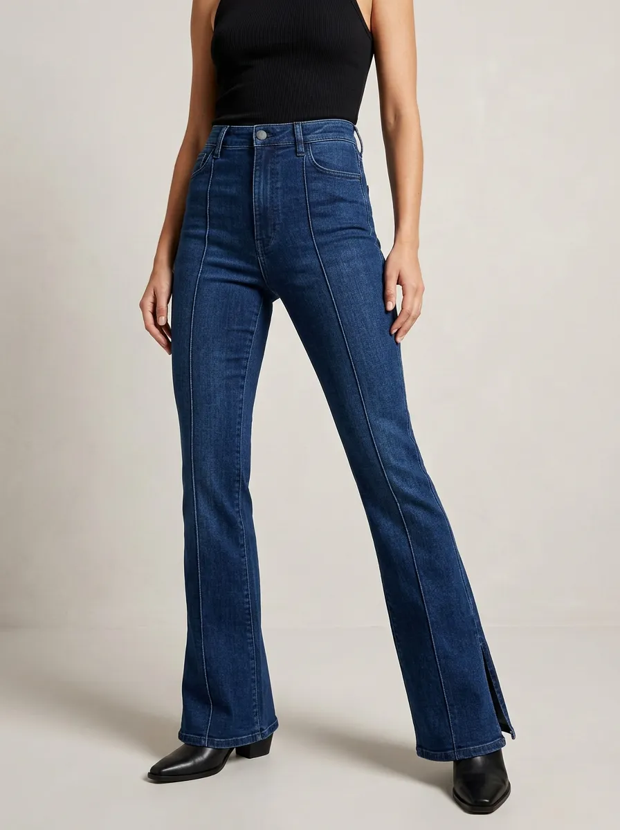 High-Waist Split-Hem Seamed Women's High-Waist Stretch Flare Jeans