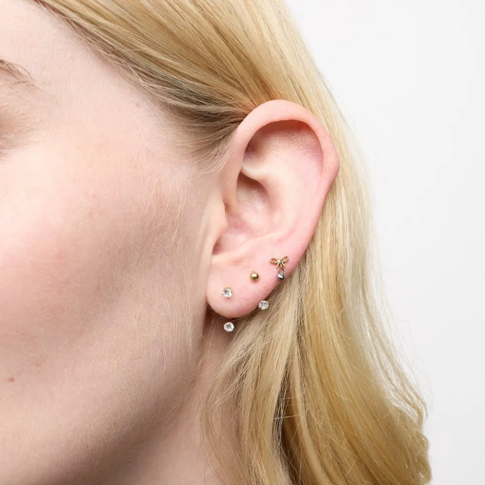 Titanium Internally Threaded Cubic Zirconia Round Plain U Hoop Earring