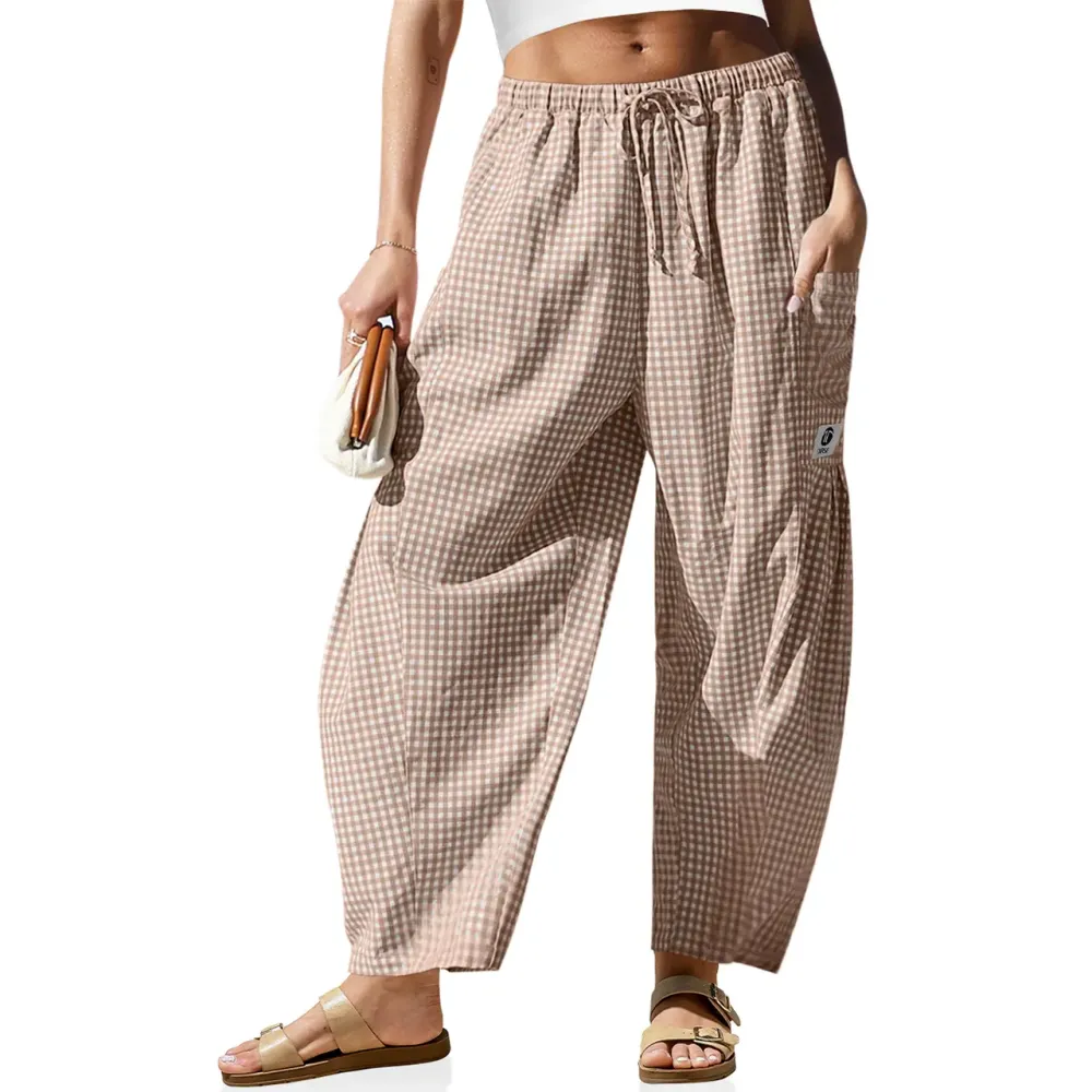 Women's Wide Leg Gingham Striped Plaid Pants
