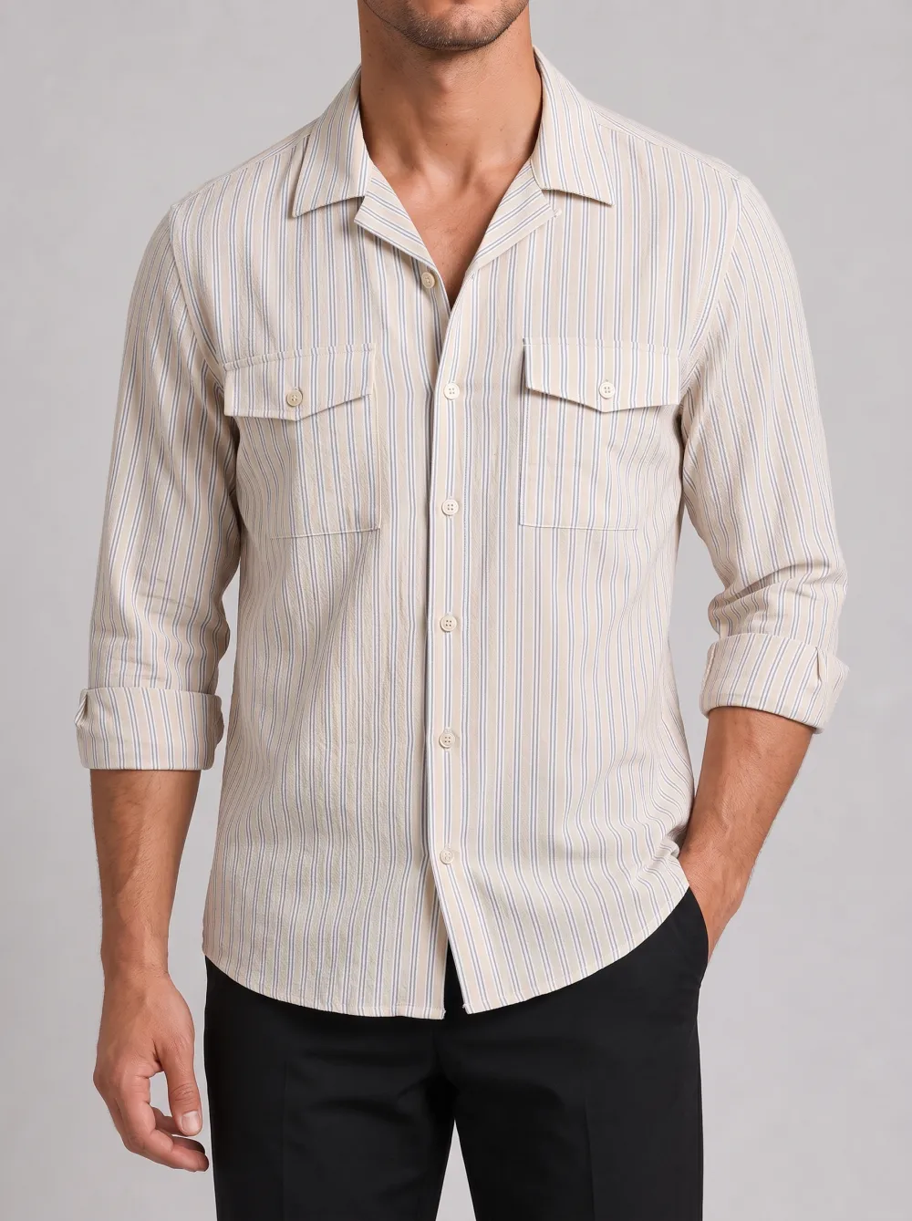 Men's Casual Vintage Striped Pattern Printed Shirt