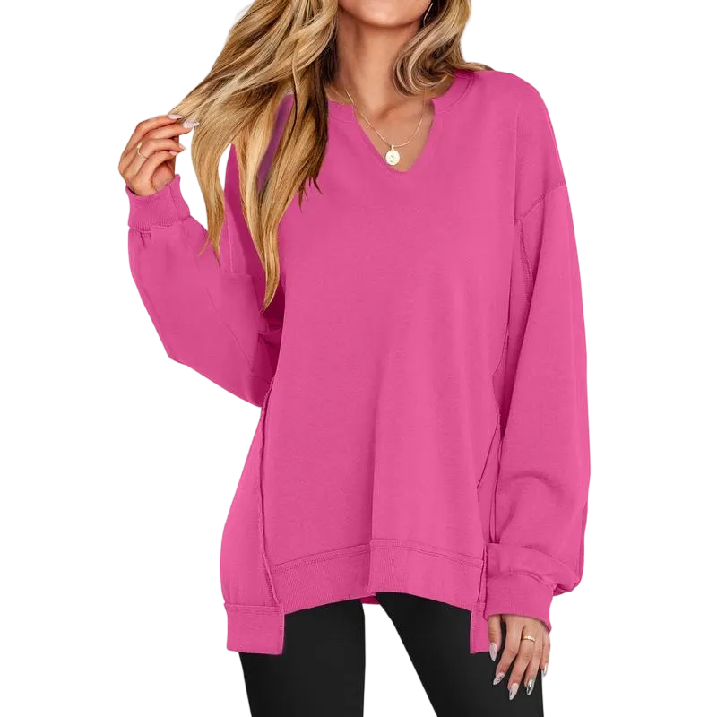 Womens Oversized Sweatshirt V Neck Long Sleeve