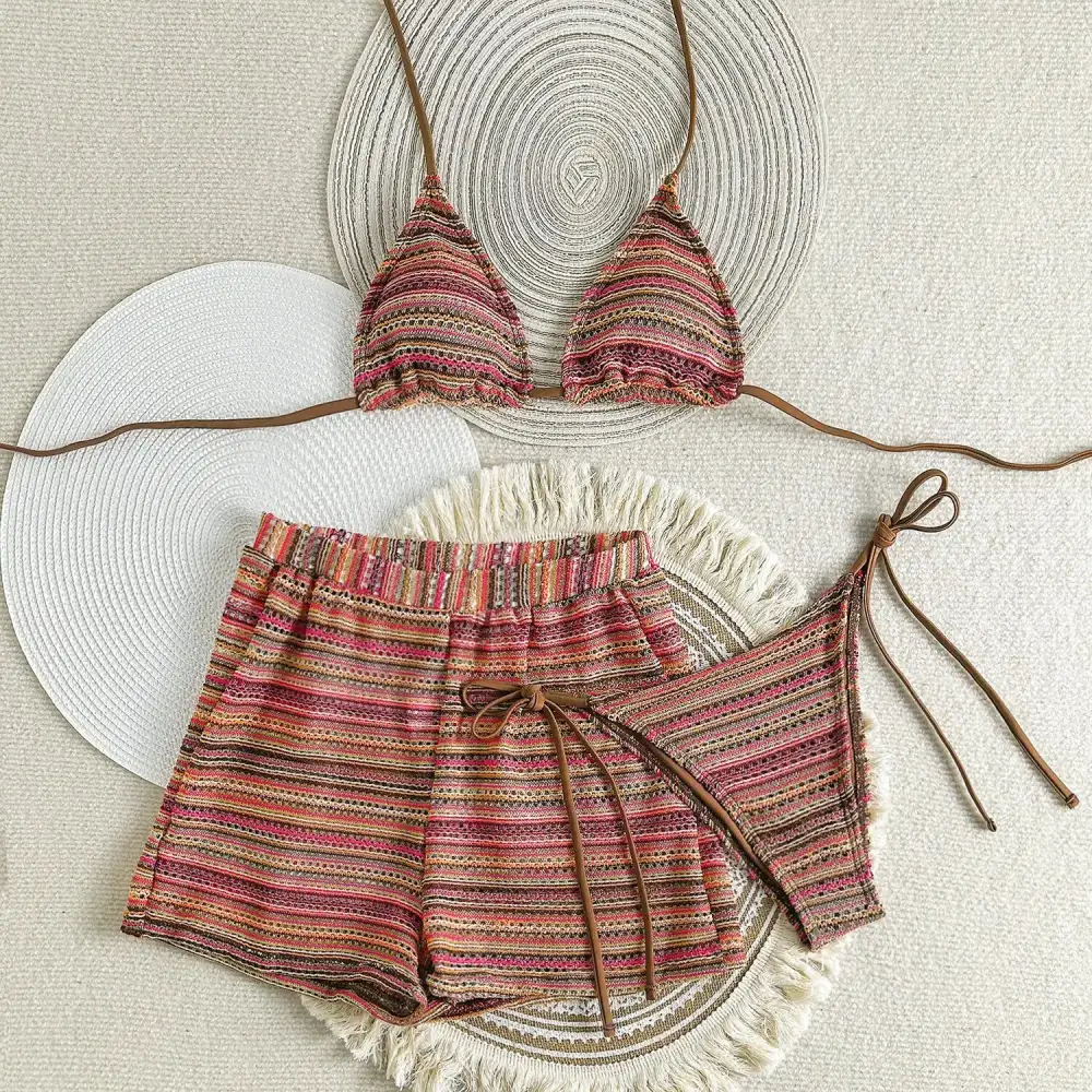 Boho Multi Color Striped Crochet
