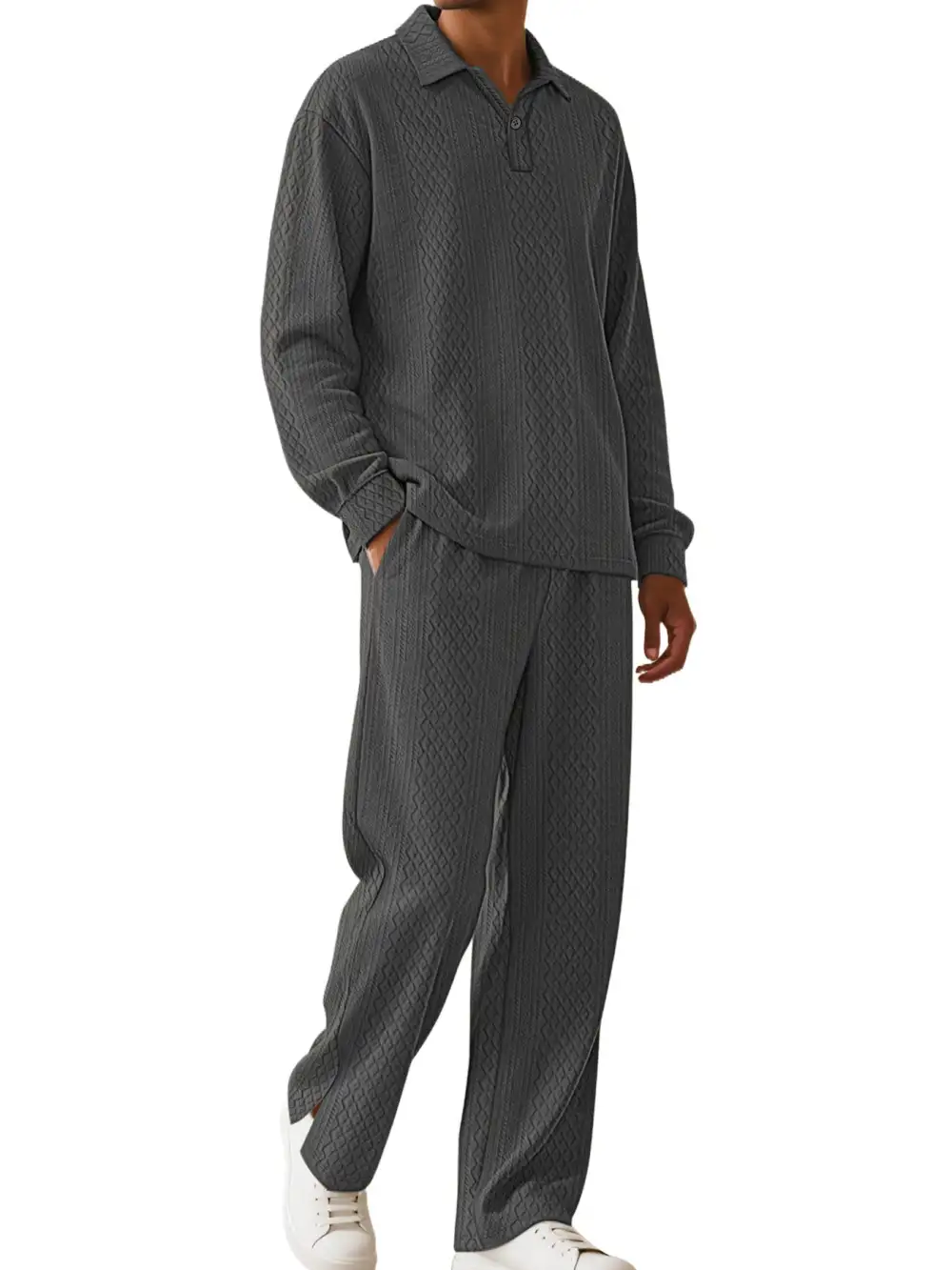 Men's Full Size Textured Long Sleeve Top and Pants Set